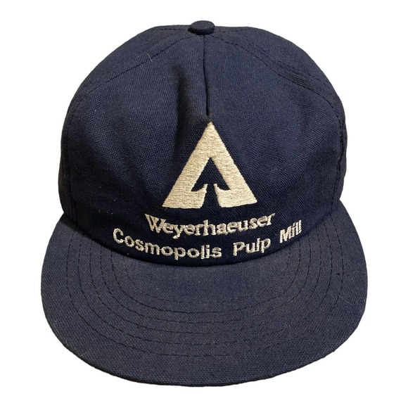 Weyerhaeuser Vintage‎ Blue Trucker SnapBack Hat Made In USA Cosmopolis Pulp Mill - Picture 1 of 4
